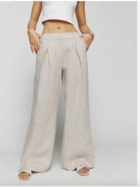 Reformation Linen Wide Leg Pants Oatmeal Size 4